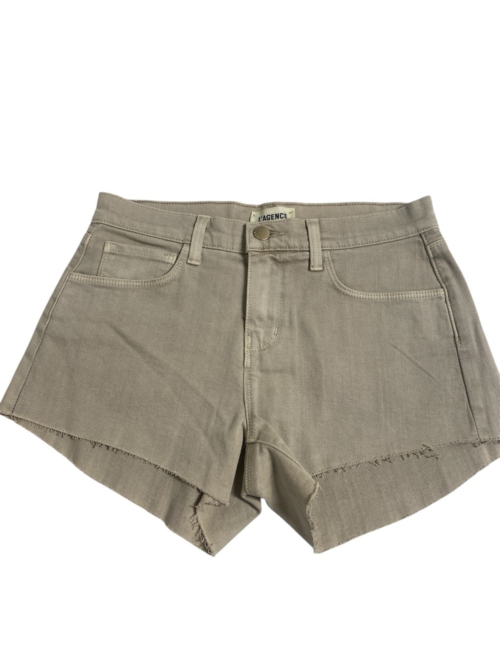 L'AGENCE Audrey Beige Mid-Rise Denim Cutoff Shorts